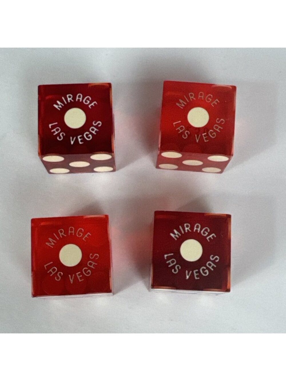 Vtg Mirage Hotel Casino Red Numbered Dice Set of 4 Las Vegas souvenir gambling